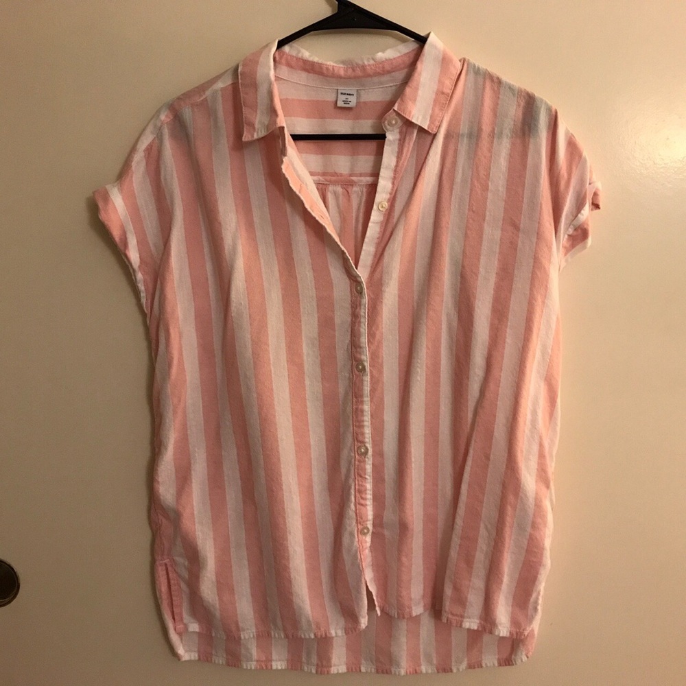 Old Navy Pink/White Stripe Button Up Shirt